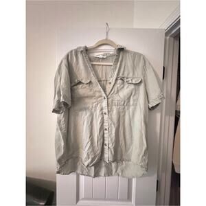 Jane and Delancey Light Sage Green Button-Up Short Sleeve Blouse